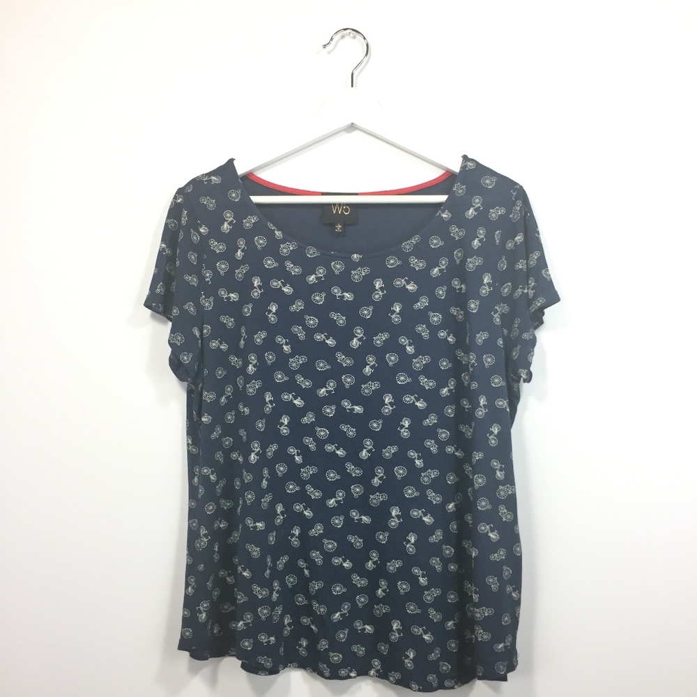 W5 L Large Shirt Blue Bicycle Print Short Sleeve